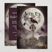 Raven in het kerkhof Halloween Party uitnodiging (Voorkant / Achterkant)