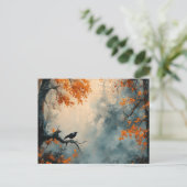 Raven in het Misty Autumn Forest Briefkaart (Staand voorkant)