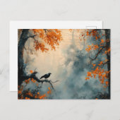 Raven in het Misty Autumn Forest Briefkaart (Voorkant / Achterkant)