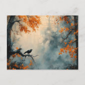 Raven in het Misty Autumn Forest Briefkaart (Voorkant)
