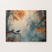 Raven in het Misty Autumn Forest Legpuzzel (Horizontaal)