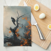 Raven in het Misty Autumn Forest Theedoek (Quarter Fold)