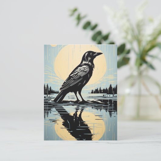 Raven in het water briefkaart (Staand voorkant)
