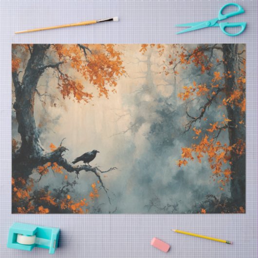 Raven in mistige herfstbosontkoppeling tissuepapier (Craft)