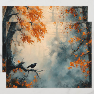 Raven in Misty Autumn Forest Scrapbook Papier