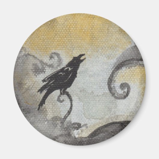 Raven in Oranje wervelingen magneet (Voorkant)