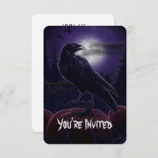 Raven in Pumpkin Patch Halloween-uitnodigingen Bedankkaart (Voorkant / Achterkant)