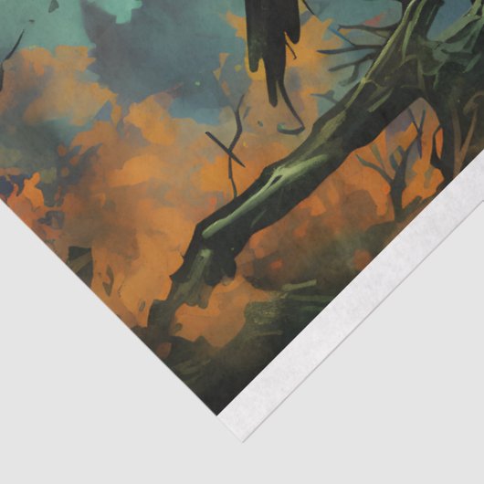 Raven in Spooky Landscape 1 Decoupage Papier (Detail)