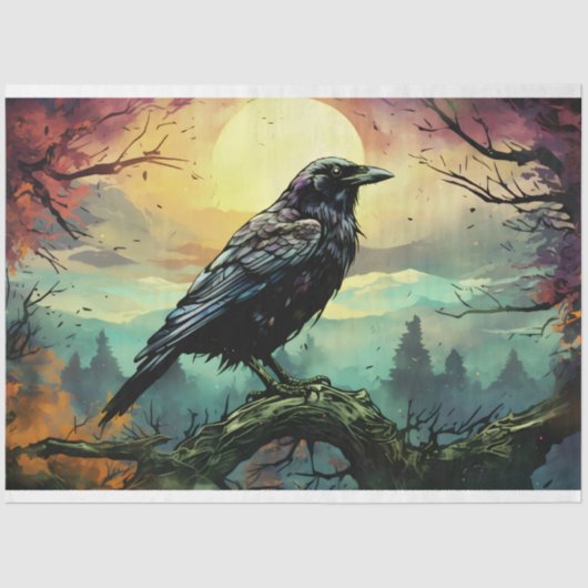Raven in Spooky Landscape 1 Decoupage Papier (Voorkant)
