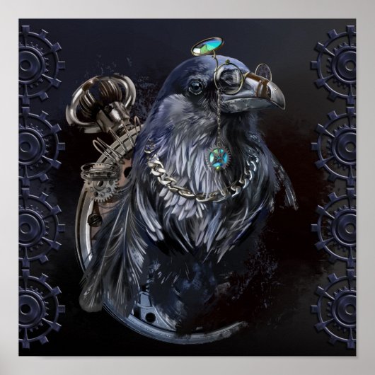Raven in steampunk-stijl. Waterverf tekening Poster (Voorkant)