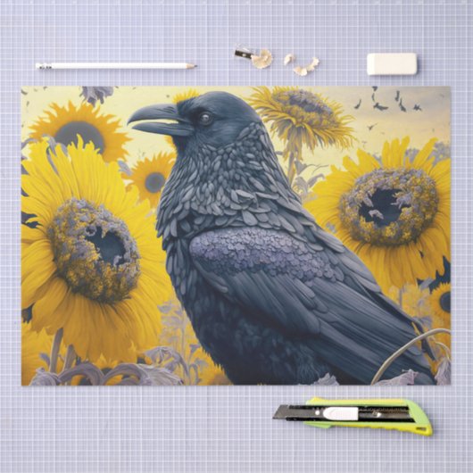 Raven in Sunflower Field Decoupage Tissuepapier (Craft)