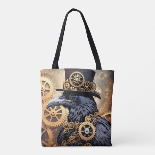 Raven in Top Hat Steampunk Art Tote Bag (Achterkant)