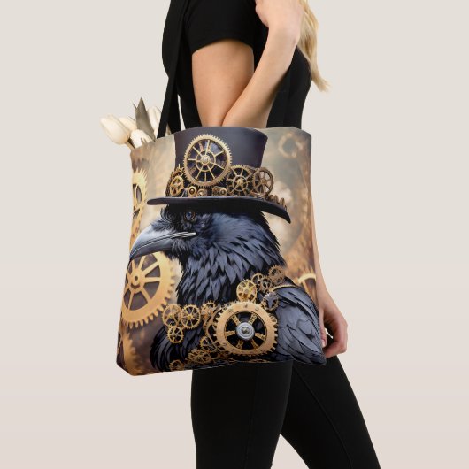 Raven in Top Hat Steampunk Art Tote Bag (Dichtbij)