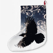 Raven in vlucht Wintery Blauw Wit Swirl Elegant Grote Kerstsok (Achterkant)
