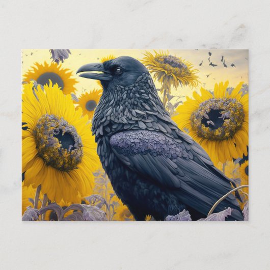Raven in zonnebloemveld briefkaart (Voorkant)