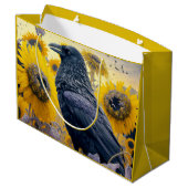 Raven in zonnebloemveld groot cadeauzakje (Achterkant Gekanteld)
