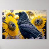 Raven in zonnebloemveld poster (Voorkant)