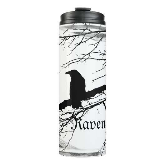 Raven in zwart en wit thermosbeker (Voorkant)