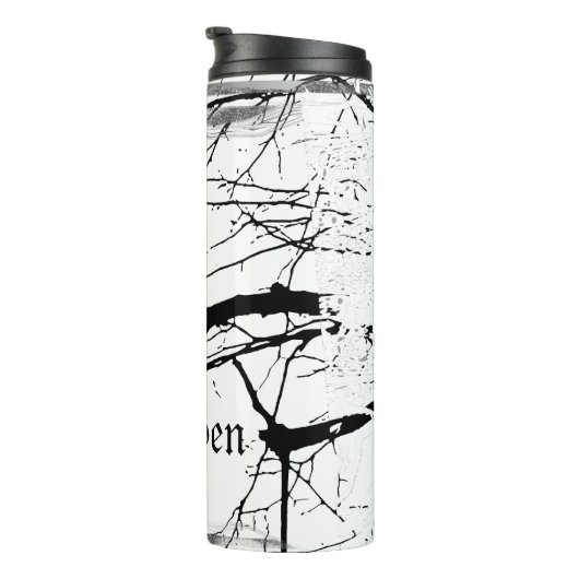 Raven in zwart en wit thermosbeker (Geroteerd rechts)