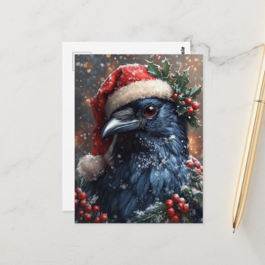 Raven Kerstmis Briefkaart (Voorkant / Achterkant in situ)