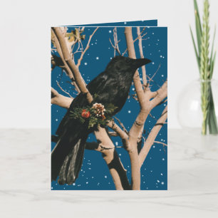 Raven Kerstvakantie Natuur Bird Animal Crow Feestdagen Kaart