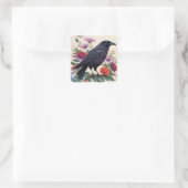 Raven Kleurrijke Bloemen Art Vierkante Sticker (Tas)