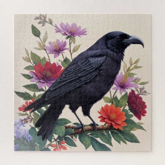 Raven Kleurrijke Bloemenkunst Legpuzzel (Verticaal)