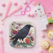 Raven Kleurrijke Bloemenkunst Papieren Bordje (Feest)