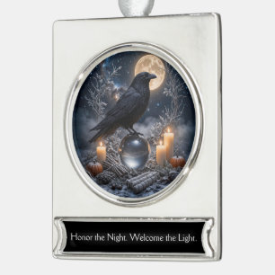 Raven Kristallen Bol Winter Zonnewende Yule Verzilverd Banner Ornament