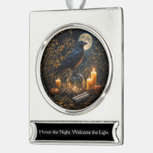 Raven Kristallen Bol Winterzonnestilstand Yule Verzilverd Banner Ornament