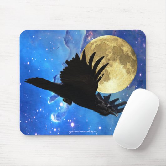 Raven, Maan & Buitenruimte Mousepad Muismat (Met muis)