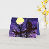 Raven, Maan, Zon, Sterren, Halloween Blank Kaart (Gele Bloem)