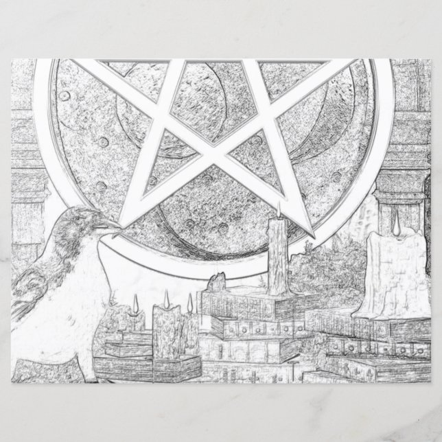 Raven Magick Pagan Wicca Coloring Page (Voorkant)