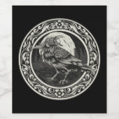 Raven Medallion Carving Art Bird Natuur Classic Wijn Etiket (Enkel label)
