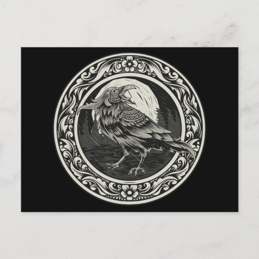 Raven Medallion Carving Art Bird Natuur Mok Briefkaart (Voorkant)
