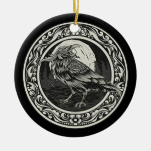 Raven Medallion Carving Art Bird Natuur Nevermore Keramisch Ornament