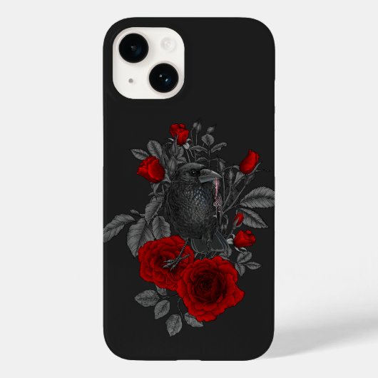 Raven met de sleutel en rozen Case-Mate iPhone case (Achterkant)