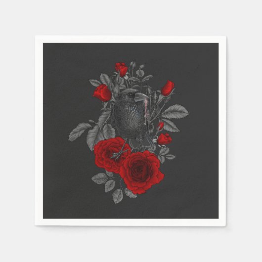 Raven met de sleutel en rozen servet (Voorkant)