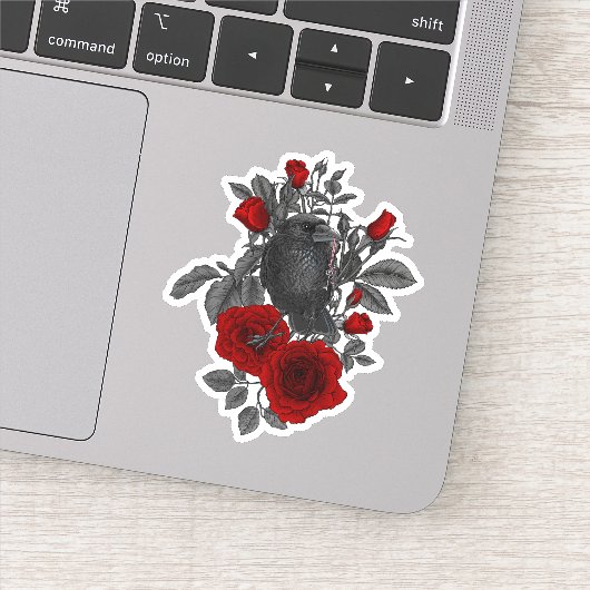 Raven met de sleutel en rozen sticker (Detail)