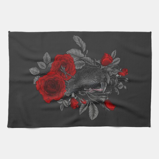 Raven met de sleutel en rozen theedoek (Horizontaal)