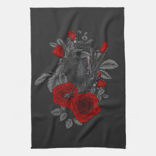 Raven met de sleutel en rozen theedoek