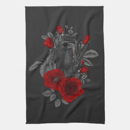 Raven met de sleutel en rozen theedoek (Verticaal)