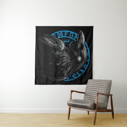 Raven met Noorse Runen - Dark Art Wandkleed (In Situ (horizontaal))