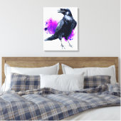 Raven met Paarse Waterverf Splash-achtergrond Canvas Afdruk (Insitu (Slaapkamer))