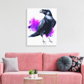 Raven met Paarse Waterverf Splash-achtergrond Canvas Afdruk (Insitu (Woonkamer))