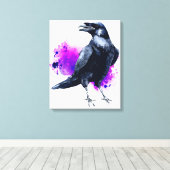 Raven met Paarse Waterverf Splash-achtergrond Canvas Afdruk (Insitu (Houten vloer))