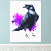 Raven met Paarse Waterverf Splash-achtergrond Canvas Afdruk (Insitu (Houten vloer))