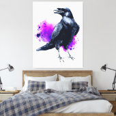 Raven met Paarse Waterverf Splash-achtergrond Canvas Afdruk (Insitu (Slaapkamer))
