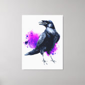 Raven met Paarse Waterverf Splash-achtergrond Canvas Afdruk (Voorkant)