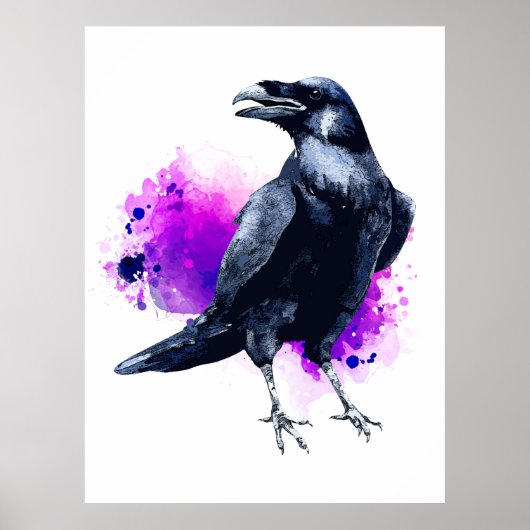 Raven met Paarse Waterverf Splash-achtergrond Poster (Voorkant)